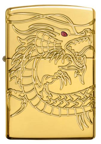 Zippo Red Eyed Dragon 360 Degree Engraving Gold Plate rồng châu á