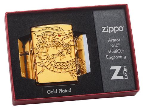 Zippo Red Eyed Dragon 360 Degree Engraving Gold Plate đặc biệt coty