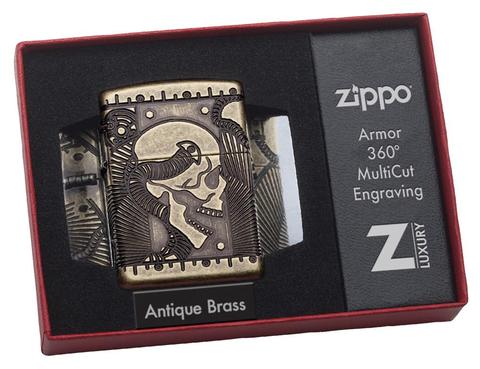 Zippo Steampunk 360 Multicut Antique Brass Armor vỏ dày