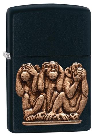 Zippo Three Monkeys Black Matte cao cấp