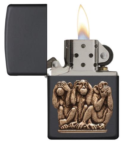 Zippo Three Monkeys Black Matte mẫu mã đơn giản