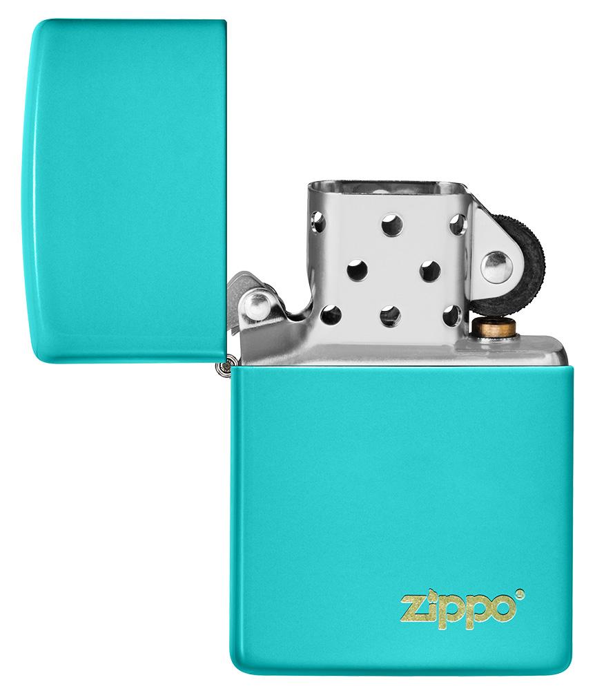 bat-lua-zippo-classic-flat-turquoise-zippo-logo-49454ZL-son-tinh-dien-mau-xanh-ngọc-lam