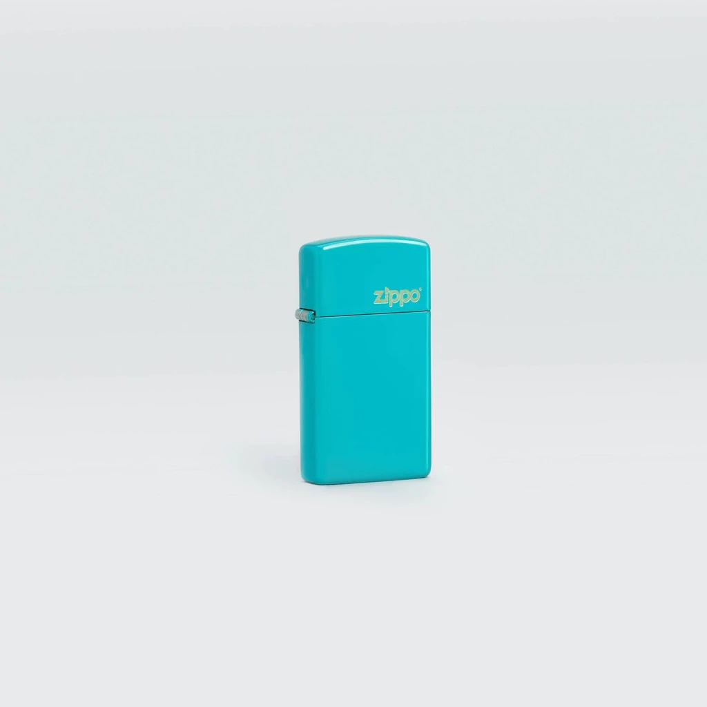 hop-quet-zippo-49529ZL-slim-flat-turquoise-zippo-logo