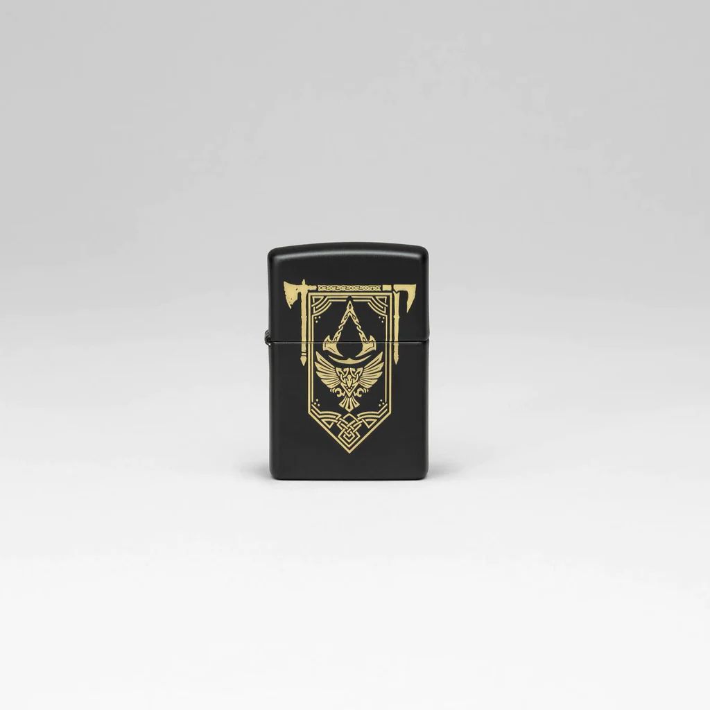 hop-quet-zippo-48669-assassin's-creed®-valhalla-engraved-black-matte-logo