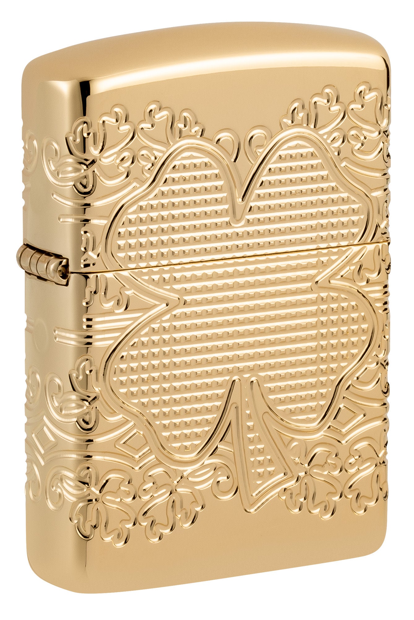 hop-quet-zippo-46301-lucky-clover-design-multicut-armor-high-polish-gold-plate