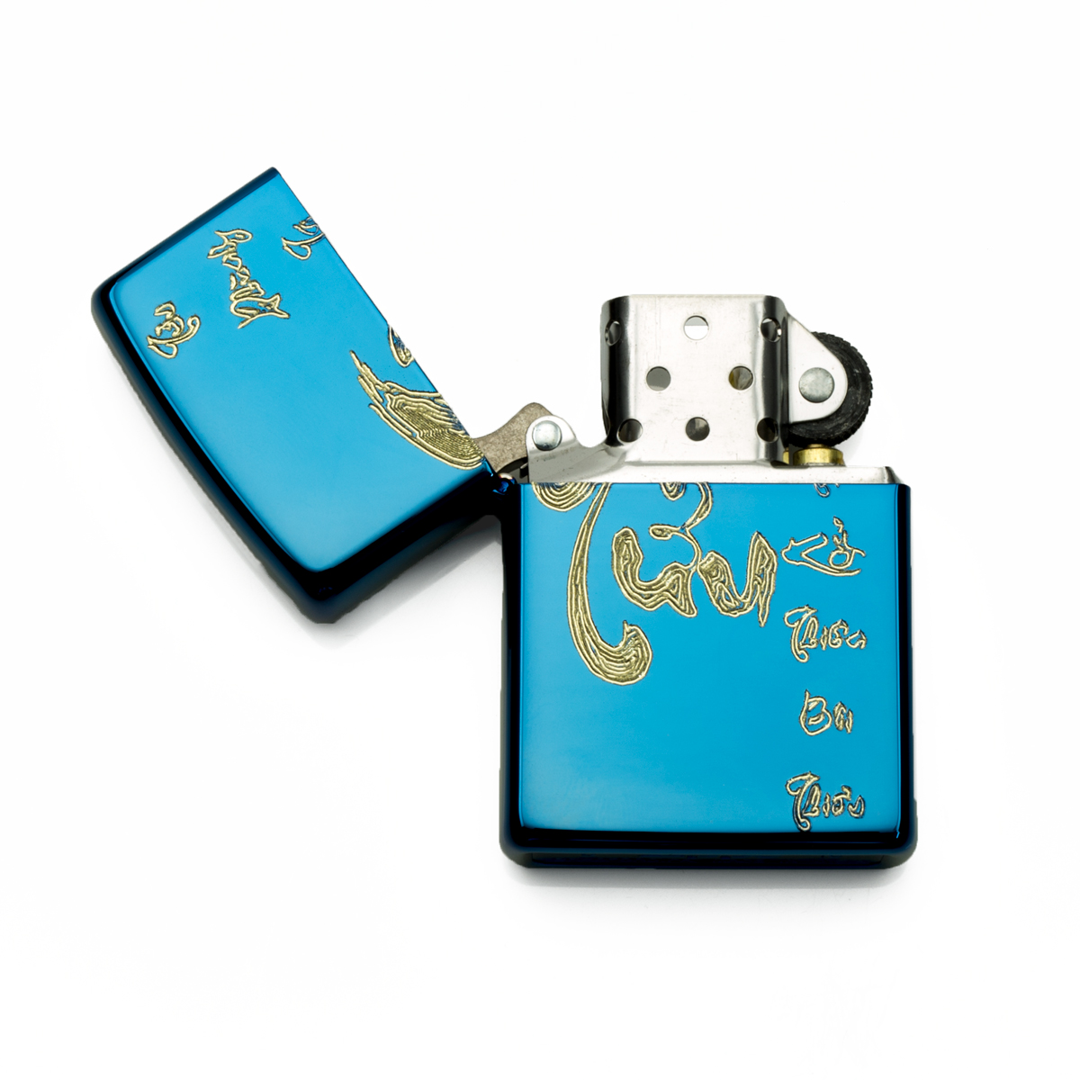 zippo-mau-xanh-chu-tuu-thu-phap-mau-vang