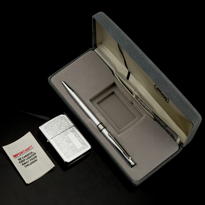 bat-lua-zippo-1991-pen-lighter-set-hop-qua-zippo-va-viet-venetian-hoa-van-y-hang-cao-cap