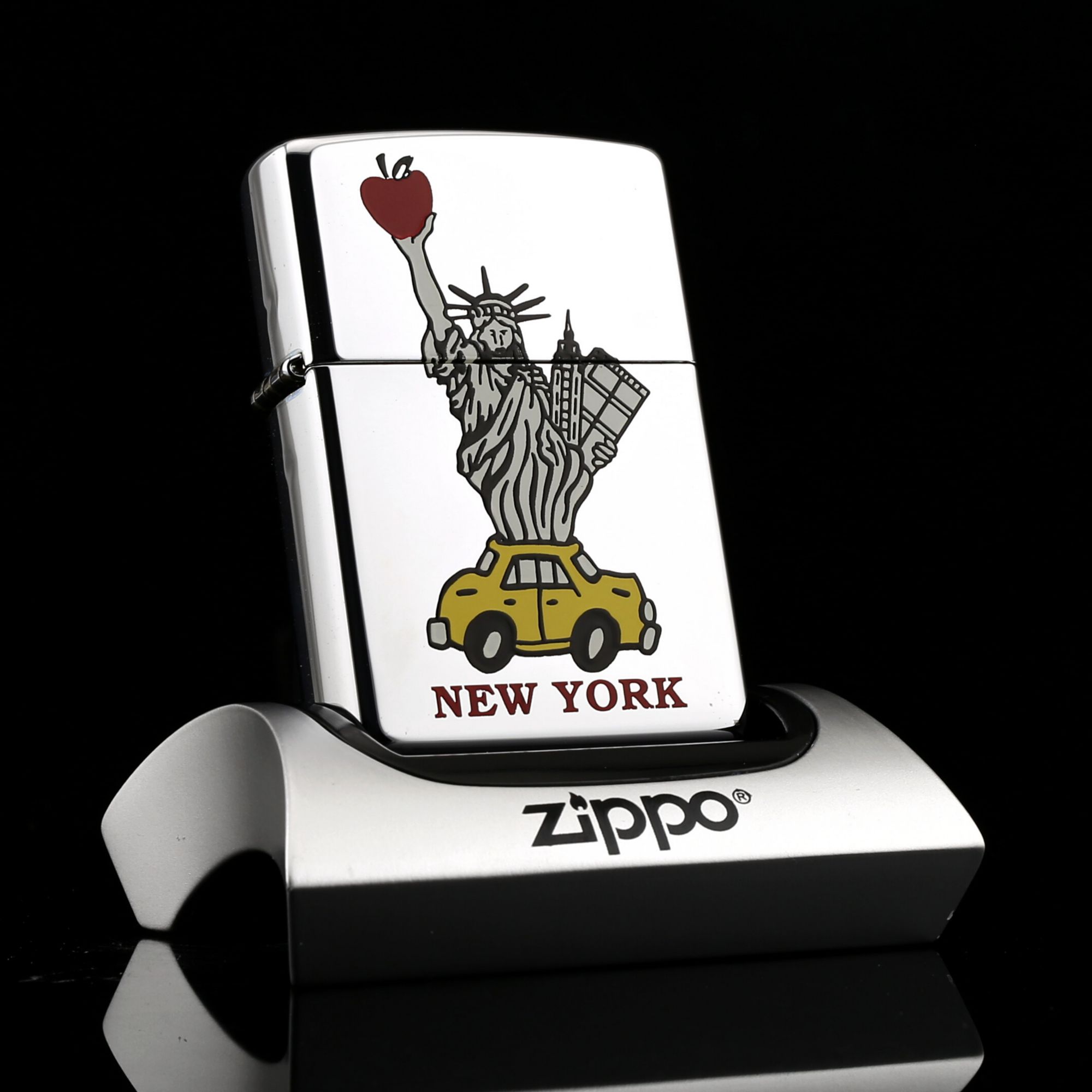 Zippo-LIBERY-CAR-NEW-YORK-PAINT-XII-1996-nu-than-tu-do-trai-tao-xe-vang-yellow-car-red-apple