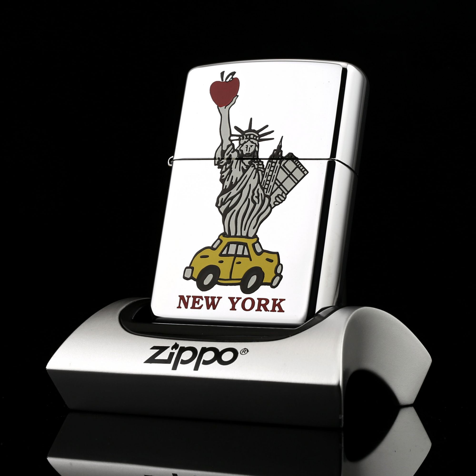 Zippo-LIBERY-CAR-NEW-YORK-PAINT-XII-1996-nu-than-tu-do-trai-tao-xe-vang-yellow-car-red-apple