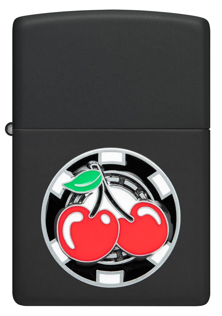 bat-lua-zippo-48905-poker-chip-with-cherries-emblem-black-matte-mau-den-op-noi-the-bai
