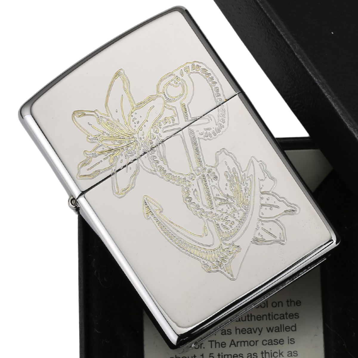 Zippo Phong Thủy Khắc Mỏ Neo Và Hoa Loa Kèn - Zippo Anchor Floral độc quyền