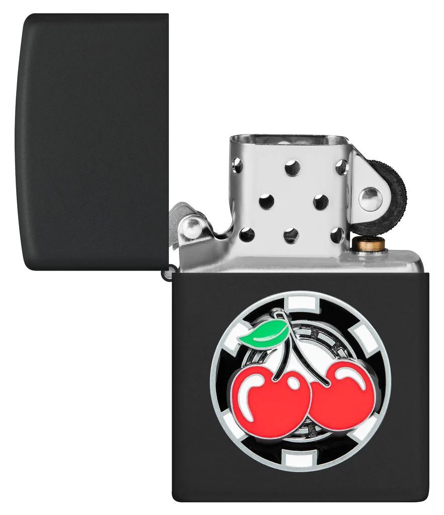 bat-lua-zippo-48905-poker-chip-with-cherries-emblem-black-matte-son-mau-den-nham-op-noi-trai-cherry