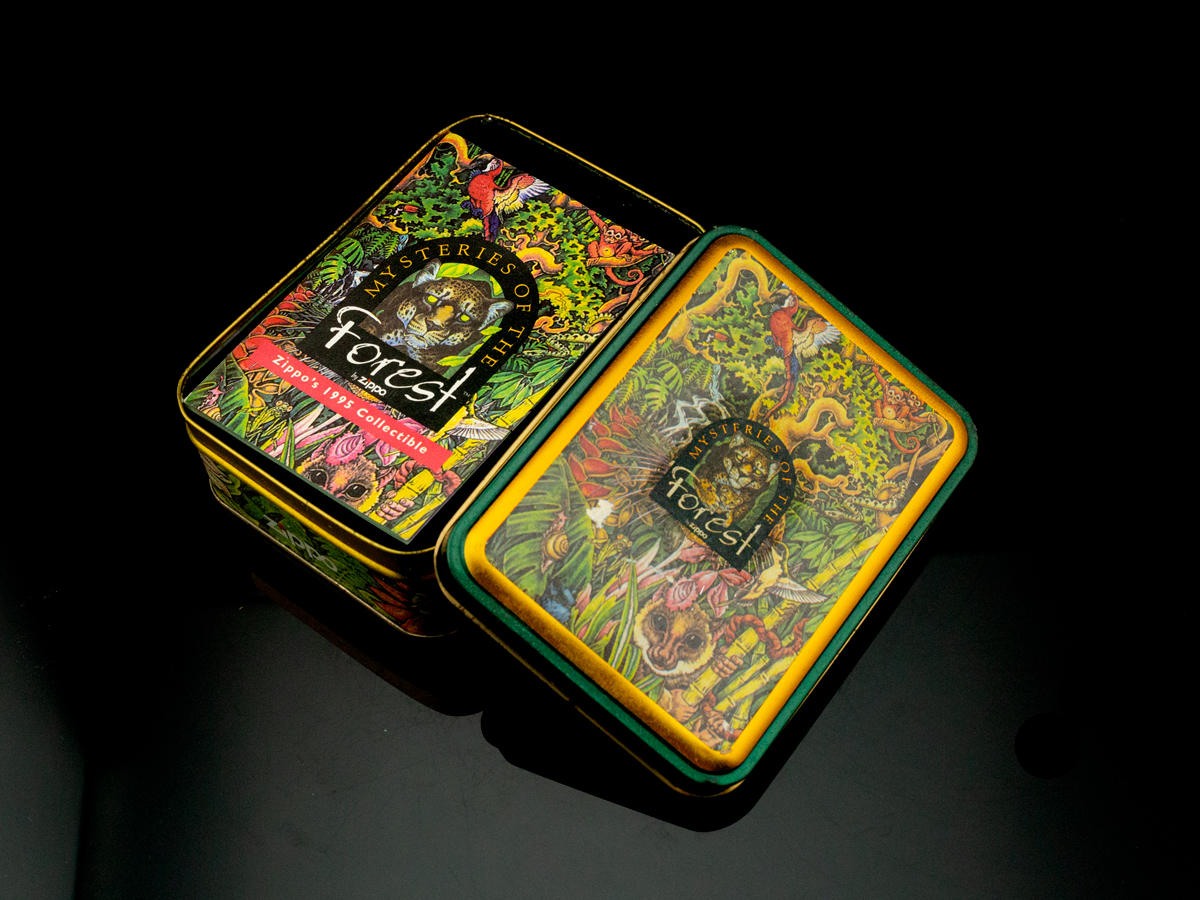 bat-lua-zippo-1995-mysteries-of-the-forest-solid-brass-bi-an-rung-xanh-dong-nguyen-khoi-bong