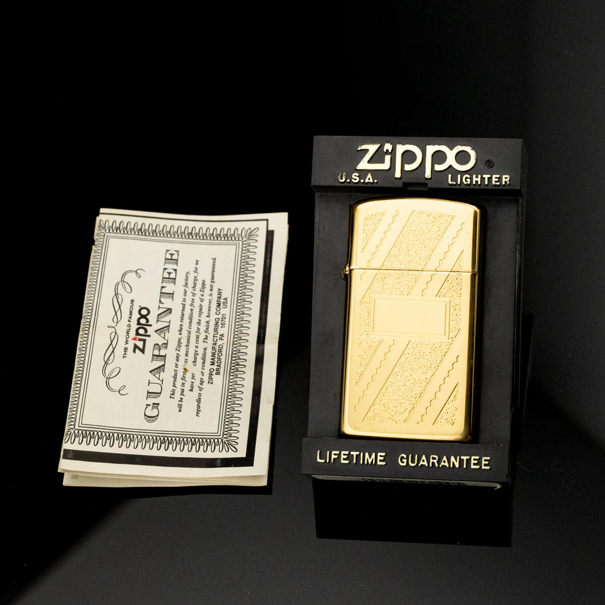bat-lua-zippo-slim-gold-plated-swirl -xii-1996-loai-nho-ma-vang-22K-qua-tang-tan-gia
