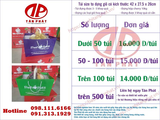 Bảng giá túi giấy hoa quả size to Tân Phát