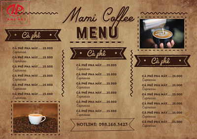 in ấn menu quán Cafe