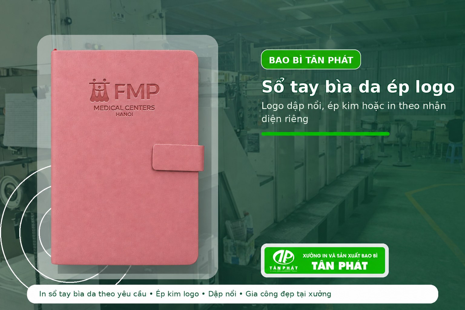 sổ tay bìa da ép kim logo