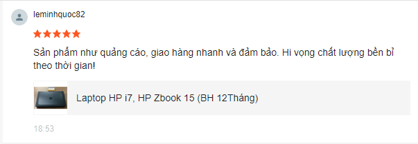 Khách hàng đánh giá chất lượng laptop HP Zbook 15 tại linhnhishopping.vn