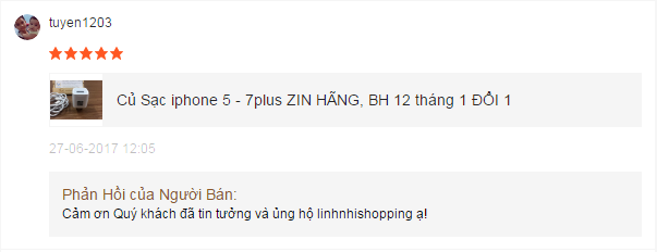 người dùng đánh giá củ sạc iphone 5 zin foxcom tại linhnhishopping