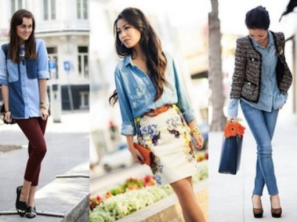 Sơ mi denim công sở kết hợp nhiều phong cách