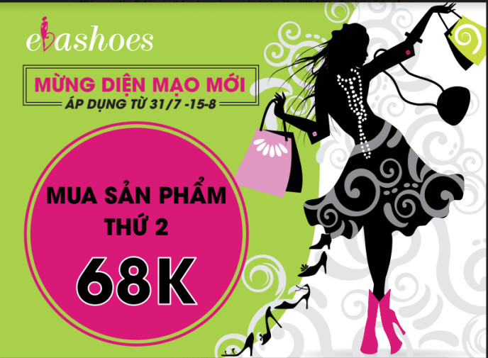 Evashoes ưu đãi khủng mừng diện mạo mới, mua sản phẩm thứ 2 giá 68K