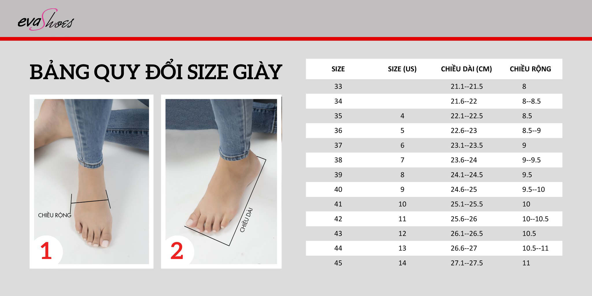 Hướng dẫn chọn size giày nữ