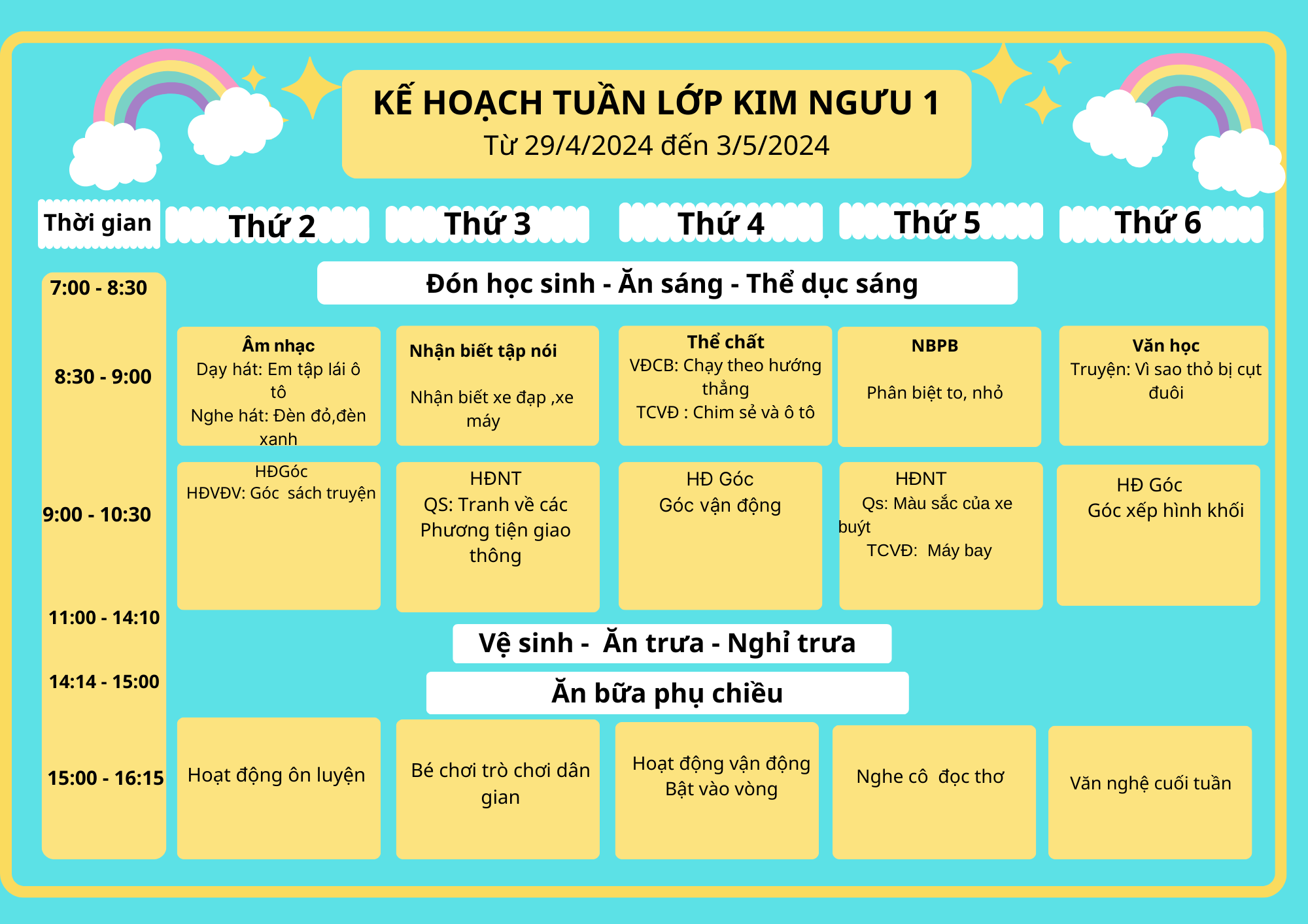 Chương trình học tháng 5/2024 lớp Kim Ngưu 1