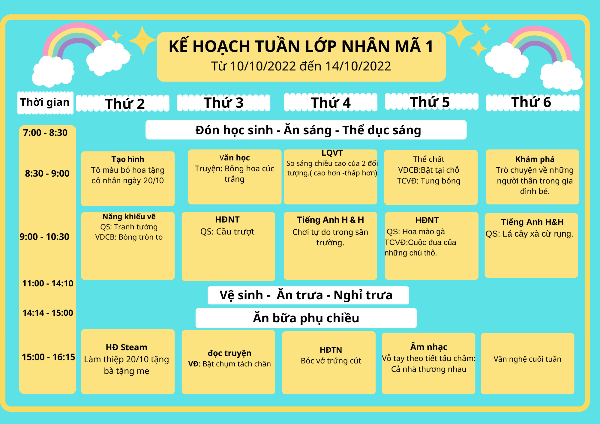 Chương trình học tuần 2 tháng 10 lớp Nhân Mã 1