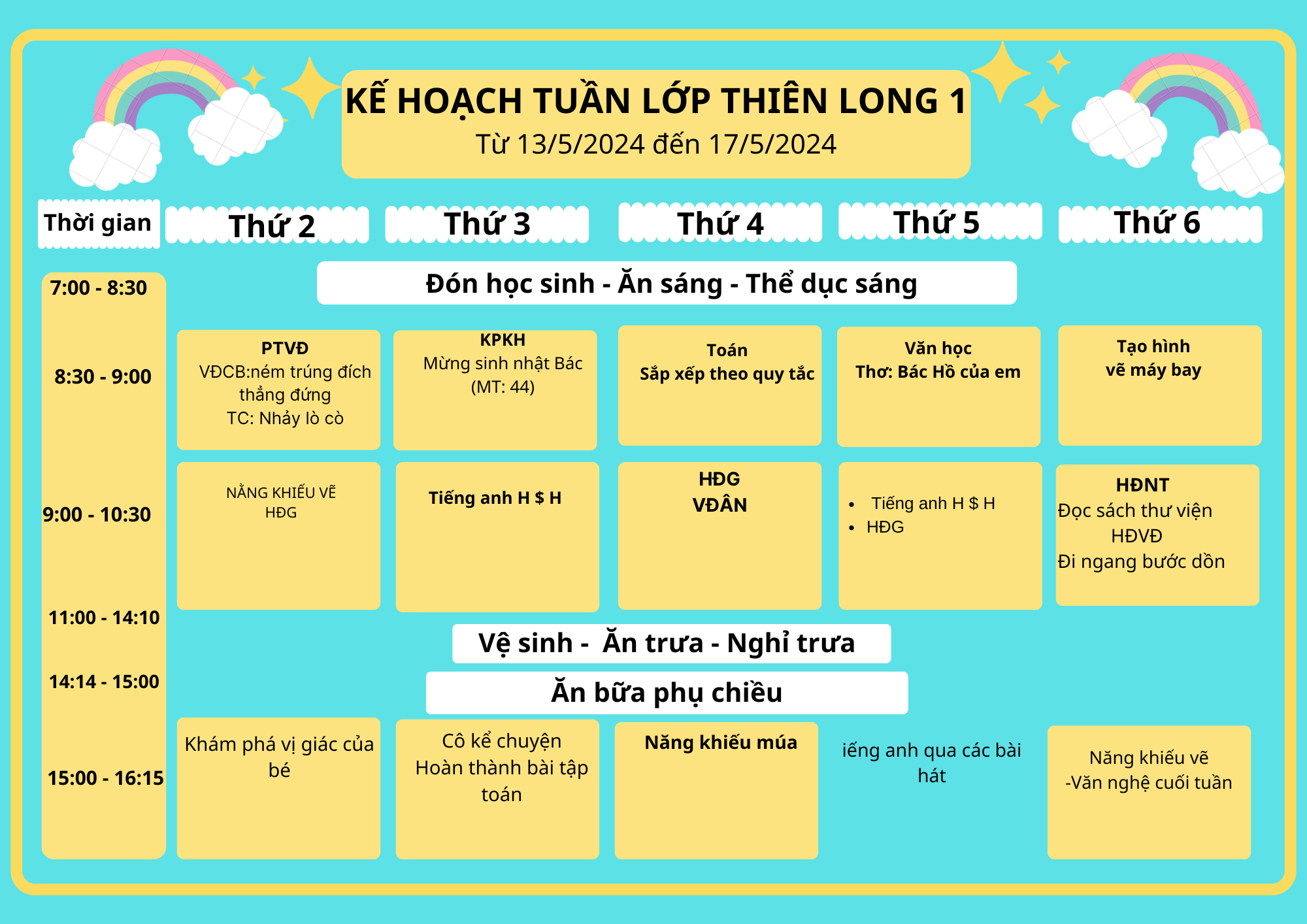 Chương trình học tháng 5/2024 lớp Thiên Long 1