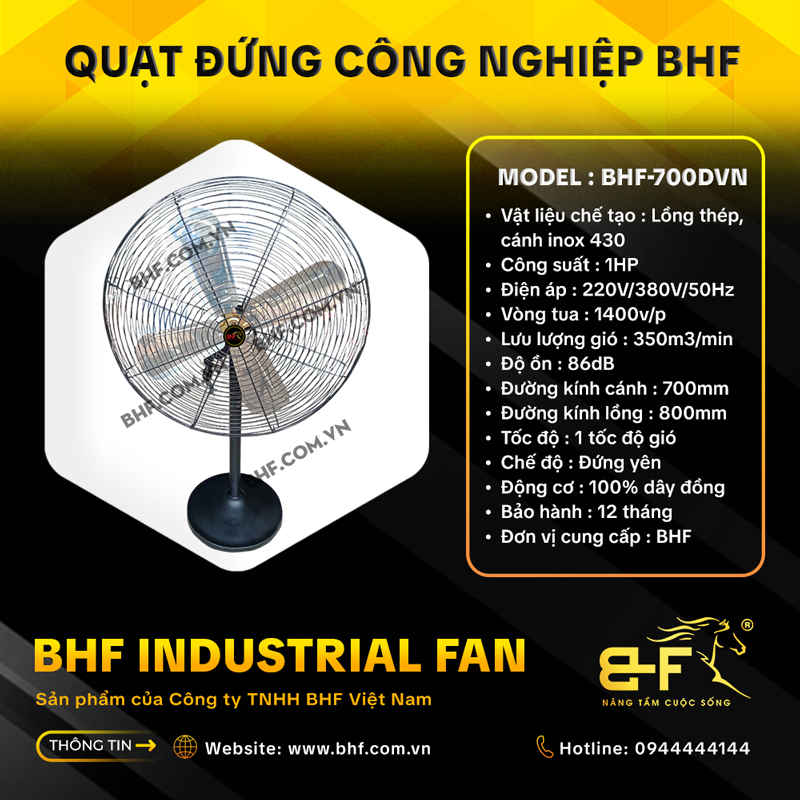 Quạt Đứng Công Nghiệp BHF-700DVN 1HP (Lồng Thép - Cánh Inox) 4