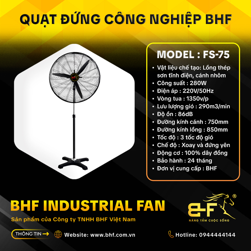 Quạt Đứng Công Nghiệp BHF FS-75 (Công Suất 280W - Sải Cánh 75CM) 4