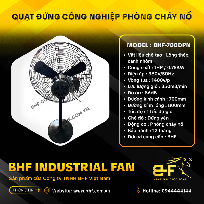 Quạt Đứng Công Nghiệp Phòng Cháy Nổ BHF-700DPN (Công Suất 1HP) 5