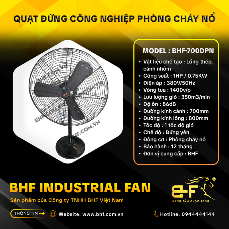 Quạt Đứng Công Nghiệp Phòng Cháy Nổ BHF-700DPN (Công Suất 1HP) 4