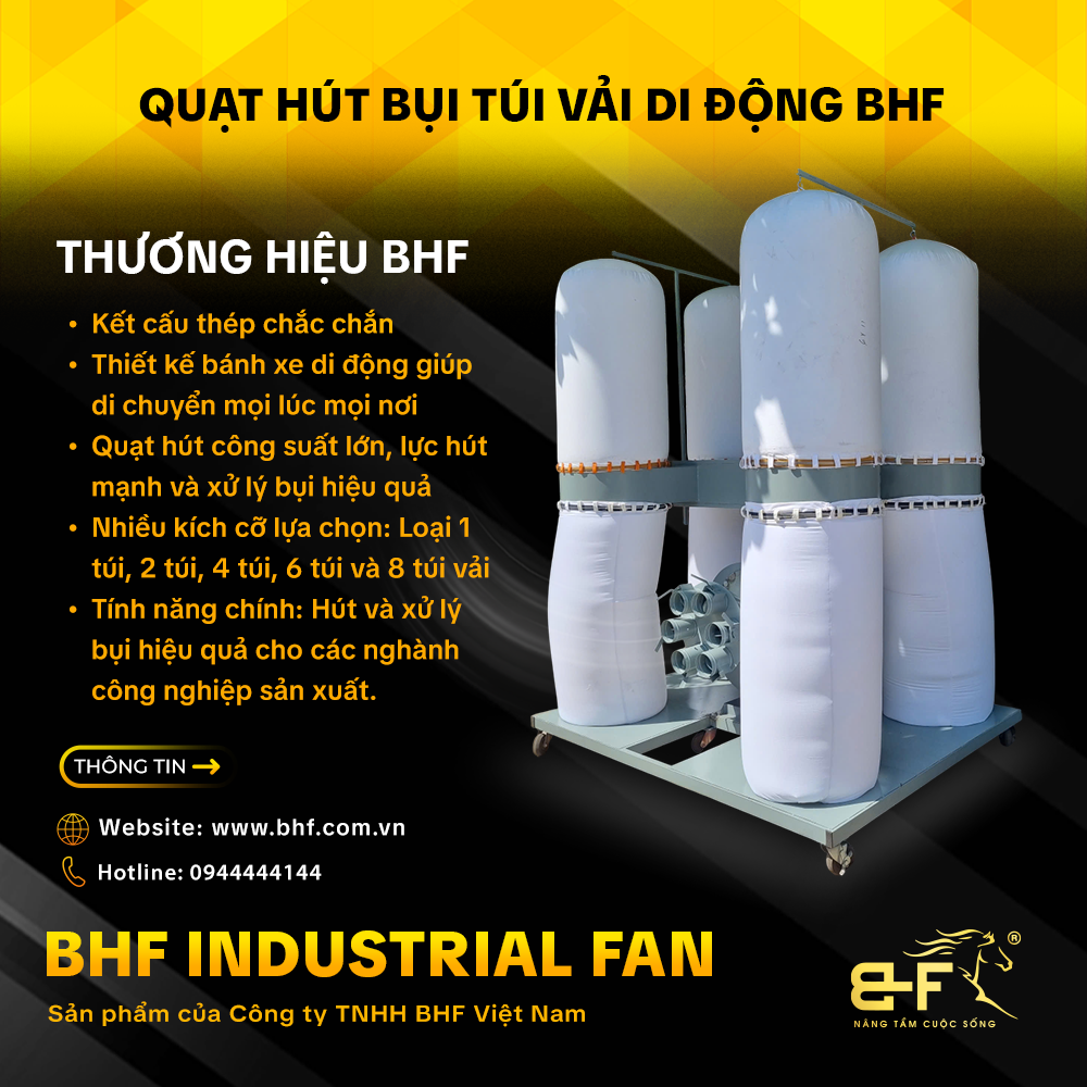 Quạt Hút Bụi Túi Vải Di Động BHF (Công Suất Lớn - Lực Hút Mạnh)