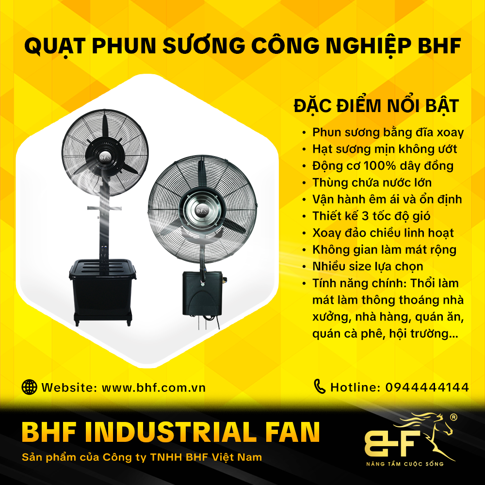 Quạt Phun Sương Công Nghiệp Hiệu BHF (Công Suất Lớn - Vận Hành Êm Ái)