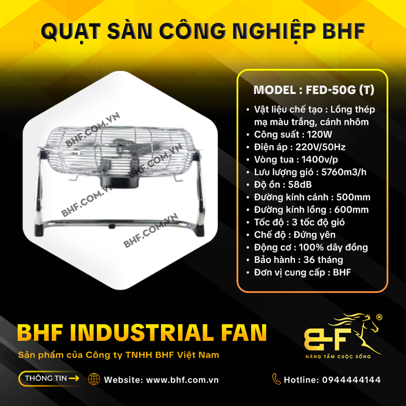 Quạt Sàn Công Nghiệp BHF FED-50G Lồng Trắng (120W - Cánh 50CM) 2
