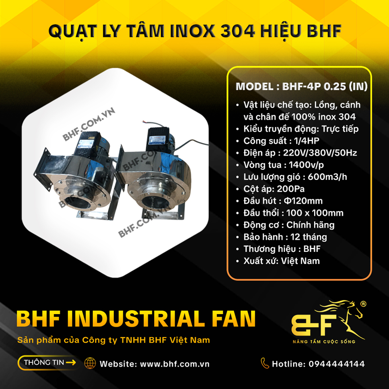 Quạt Sò Ly Tâm Mini Inox 304 BHF-4P 0.25IN (Công Suất 1/4HP) 7
