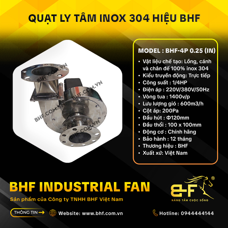 Quạt Sò Ly Tâm Mini Inox 304 BHF-4P 0.25IN (Công Suất 1/4HP) 2