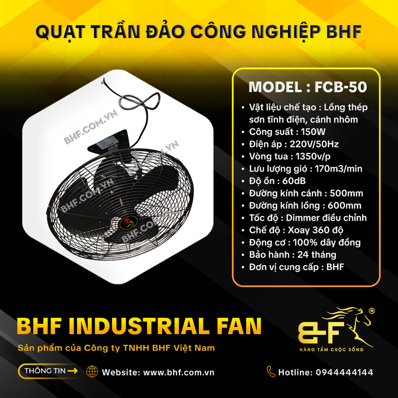 Quạt Trần Đảo Công Nghiệp BHF FCB-50 (Công Suất 150W - Cánh 50CM) 5