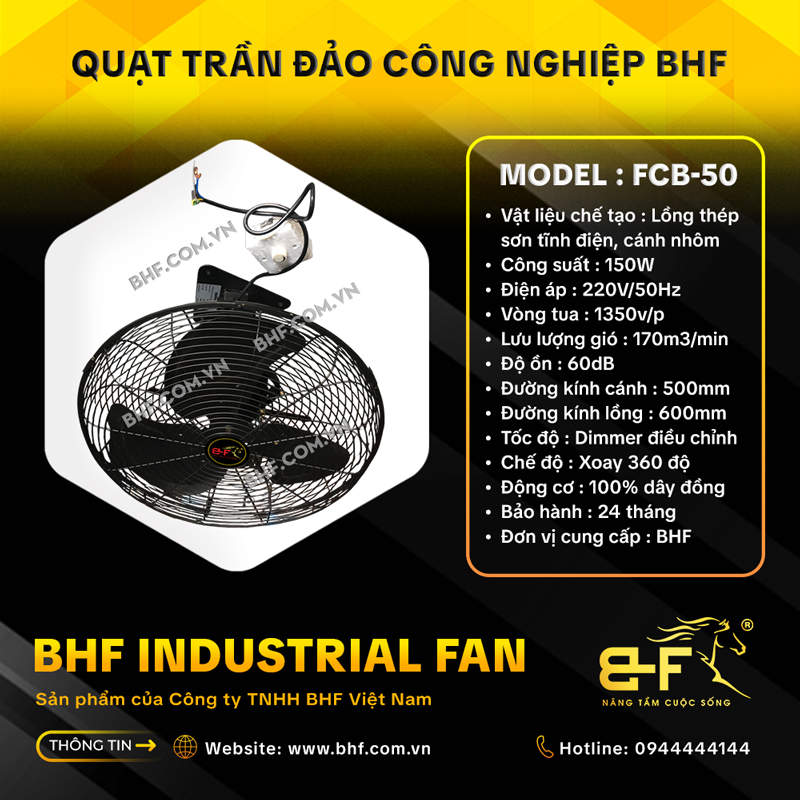 Quạt Trần Đảo Công Nghiệp BHF FCB-50 (Công Suất 150W - Cánh 50CM) 4