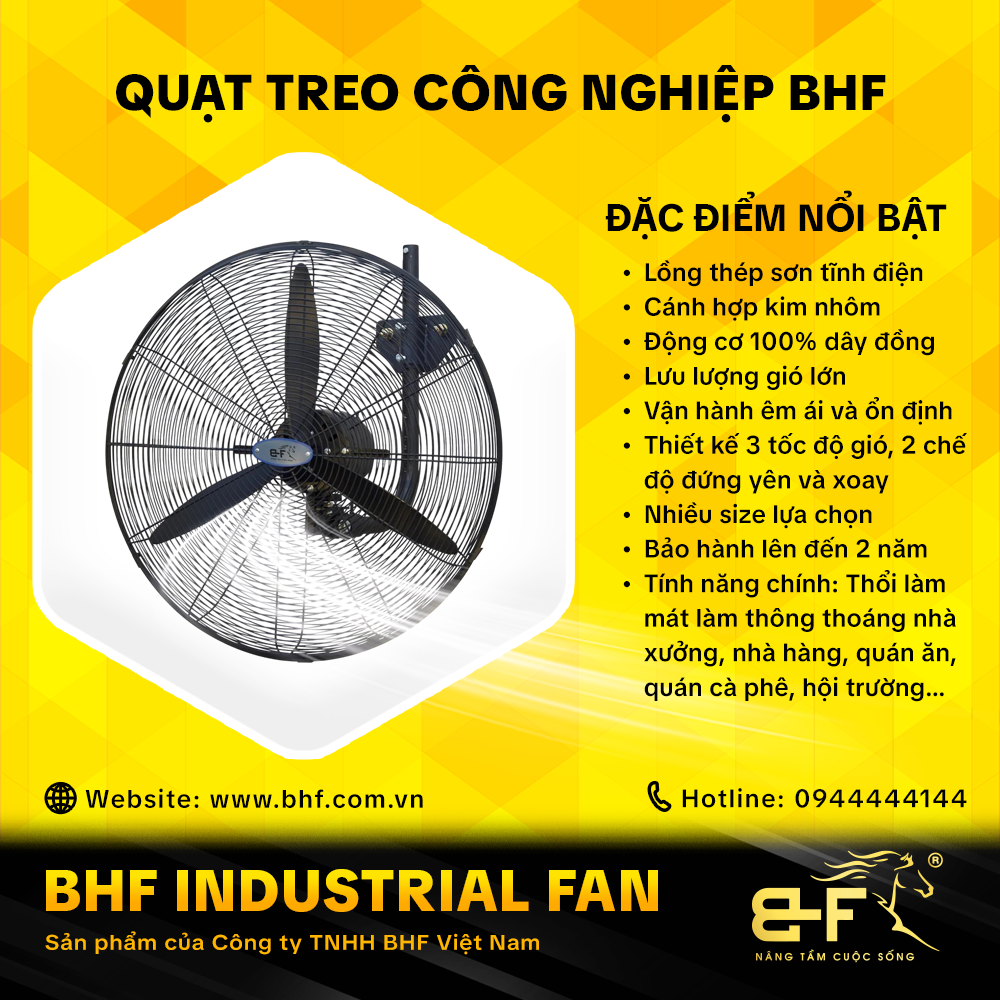 Quạt Treo Công Nghiệp Hiệu BHF (Công Suất Lớn - Motor 100% Dây Đồng)