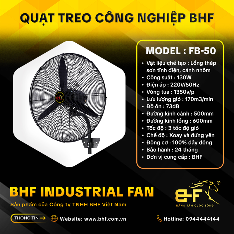 Quạt Treo Công Nghiệp BHF FB-50 (Công Suất 130W - Sải Cánh 50CM) 4