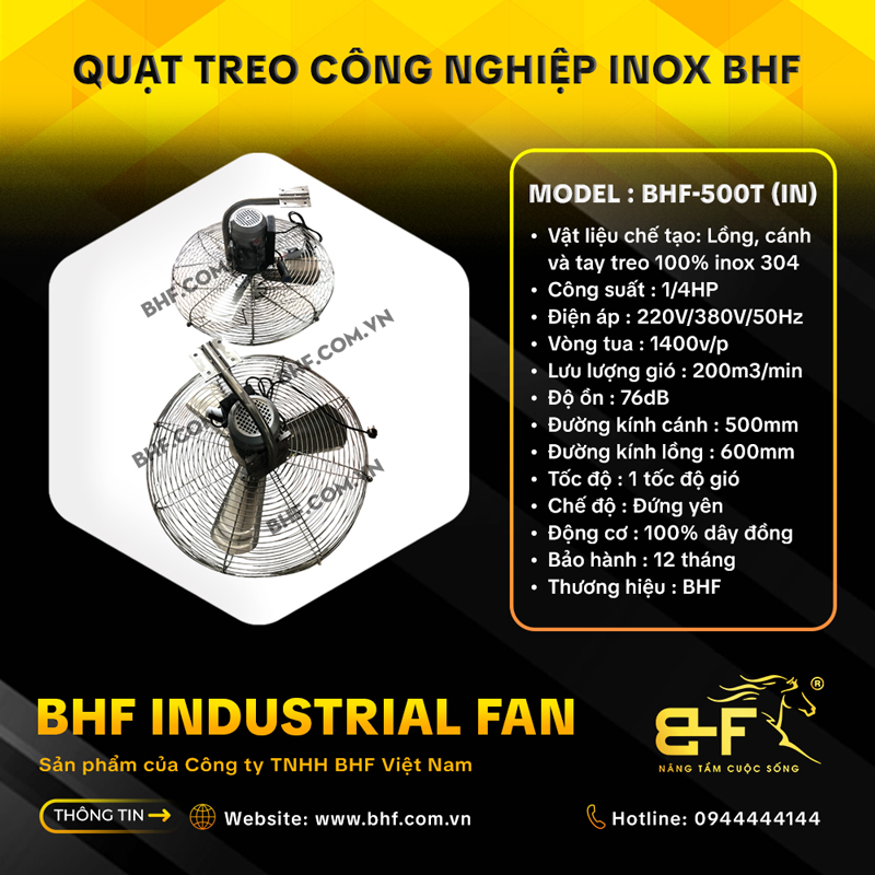 Quạt Treo Công Nghiệp Inox 304 BHF-500TIN (Công Suất 1/4HP) 5