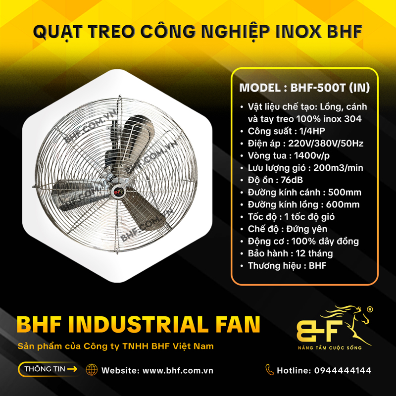 Quạt Treo Công Nghiệp Inox 304 BHF-500TIN (Công Suất 1/4HP) 4