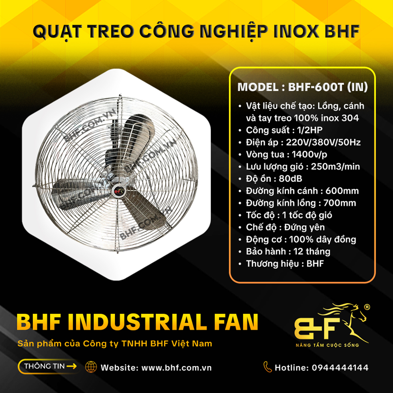 Quạt Treo Công Nghiệp Inox 304 BHF-600TIN (Công Suất 1/2HP) 4
