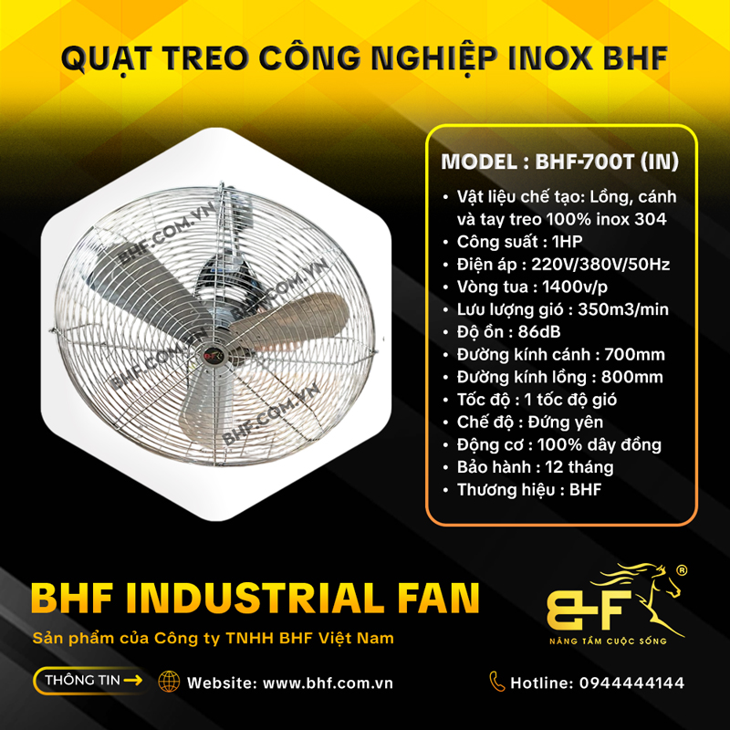Quạt Treo Công Nghiệp Inox 304 BHF-700TIN (Công Suất 1HP) 4