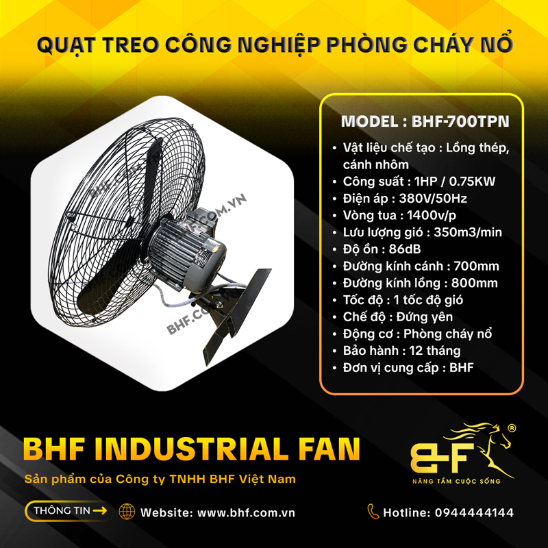 Quạt Treo Công Nghiệp Phòng Cháy Nổ BHF-700TPN (Công Suất 1HP) 6