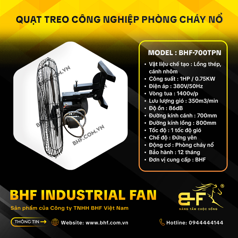 Quạt Treo Công Nghiệp Phòng Cháy Nổ BHF-700TPN (Công Suất 1HP) 7