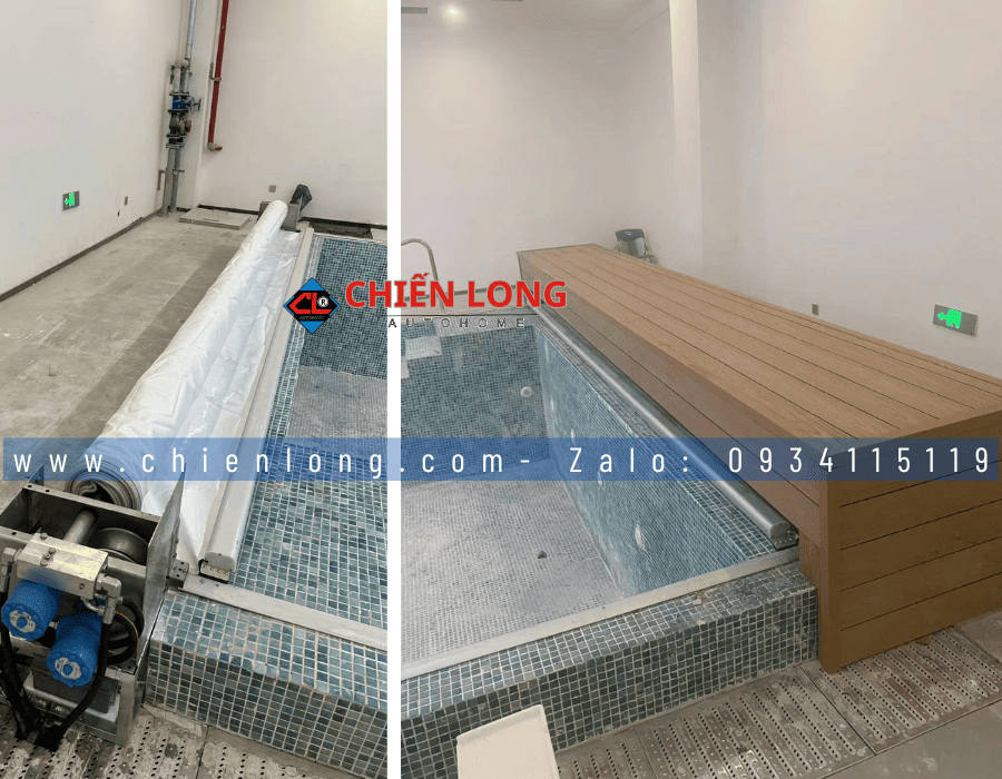 Bạt PVC che hồ bơi tự động chống tia UV bền bỉ ngoài trời