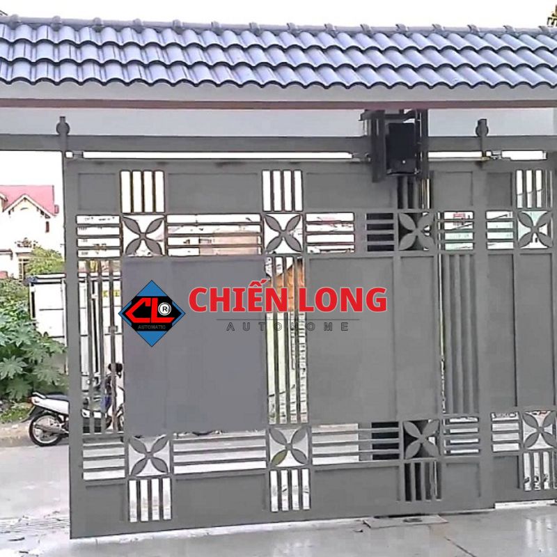 Mẫu cổng lùa xếp kết hợp ray treo có thiết kế đơn giản